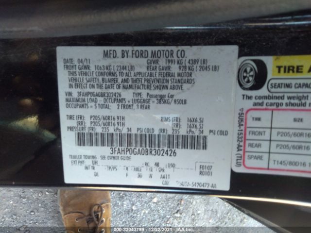 Photo 8 VIN: 3FAHP0GA0BR302426 - FORD FUSION 