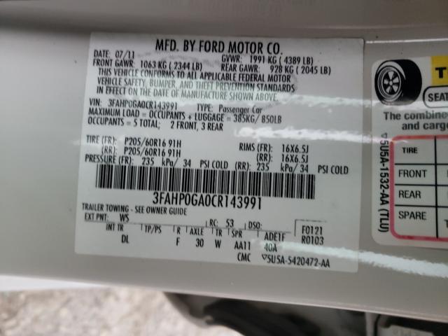 Photo 9 VIN: 3FAHP0GA0CR143991 - FORD FUSION S 