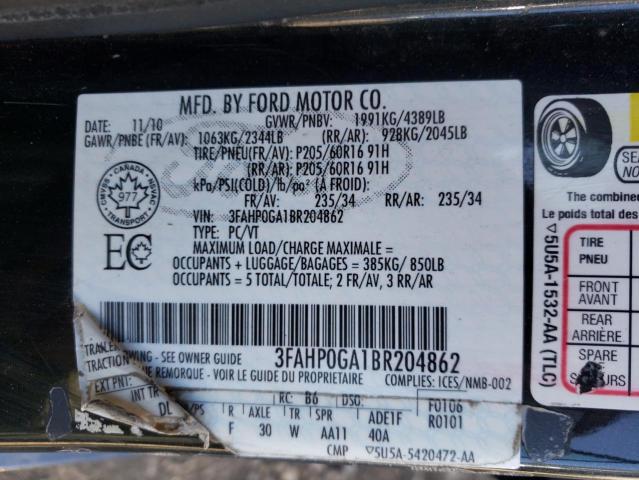 Photo 9 VIN: 3FAHP0GA1BR204862 - FORD FUSION S 