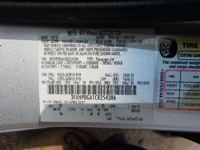 Photo 9 VIN: 3FAHP0GA1CR254386 - FORD FUSION S 