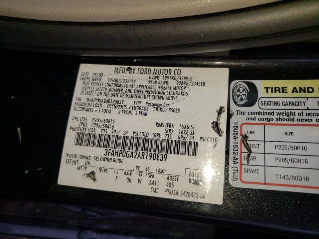 Photo 9 VIN: 3FAHP0GA2AR190839 - FORD FUSION S 