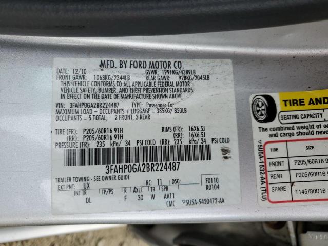 Photo 11 VIN: 3FAHP0GA2BR224487 - FORD FUSION 