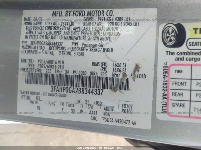 Photo 8 VIN: 3FAHP0GA2BR344337 - FORD FUSION 