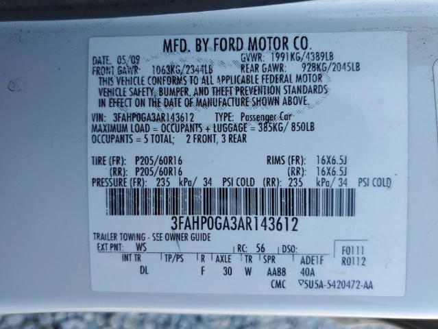 Photo 12 VIN: 3FAHP0GA3AR143612 - FORD FUSION S 