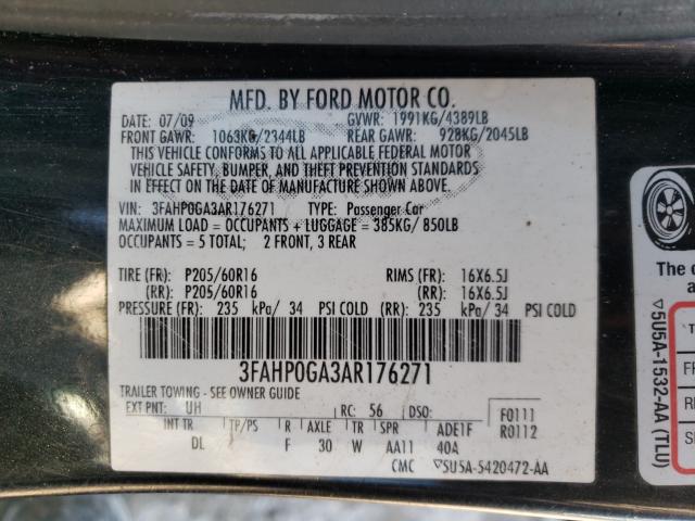 Photo 9 VIN: 3FAHP0GA3AR176271 - FORD FUSION S 