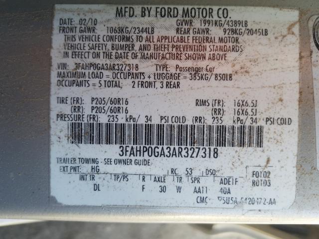 Photo 9 VIN: 3FAHP0GA3AR327318 - FORD FUSION S 