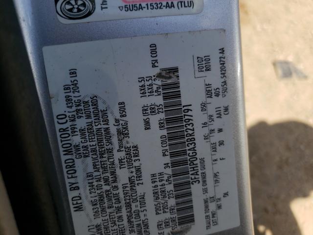 Photo 9 VIN: 3FAHP0GA3BR239791 - FORD FUSION S 