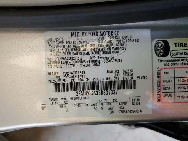 Photo 11 VIN: 3FAHP0GA3BR331337 - FORD FUSION S 