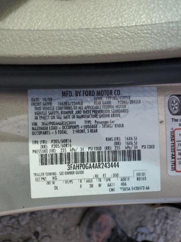 Photo 11 VIN: 3FAHP0GA4AR243444 - FORD FUSION S 