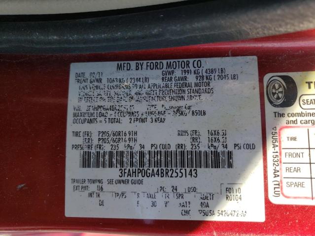 Photo 9 VIN: 3FAHP0GA4BR255143 - FORD FUSION S 