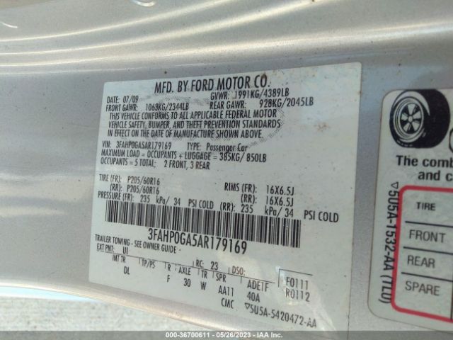 Photo 8 VIN: 3FAHP0GA5AR179169 - FORD FUSION 