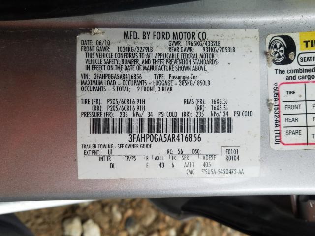 Photo 9 VIN: 3FAHP0GA5AR416856 - FORD FUSION S 