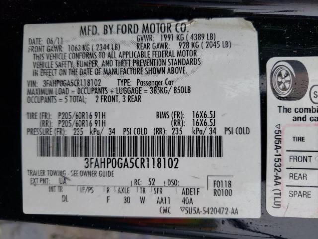 Photo 9 VIN: 3FAHP0GA5CR118102 - FORD FUSION S 