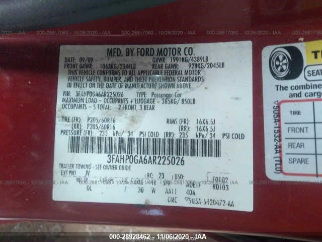 Photo 8 VIN: 3FAHP0GA6AR225026 - FORD FUSION 