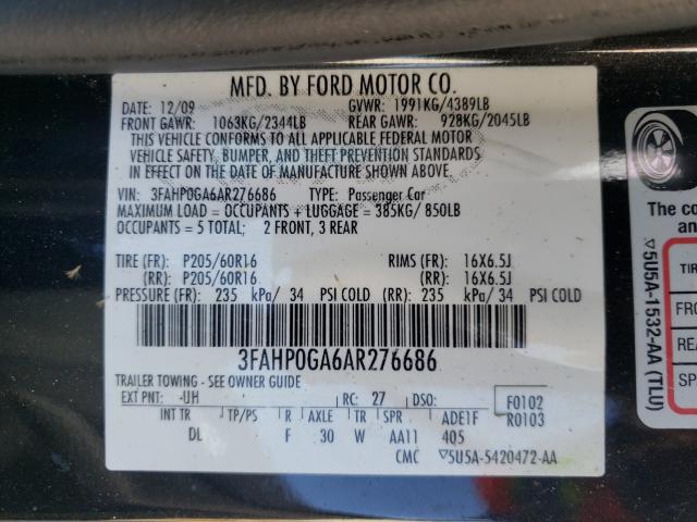 Photo 9 VIN: 3FAHP0GA6AR276686 - FORD FUSION S 