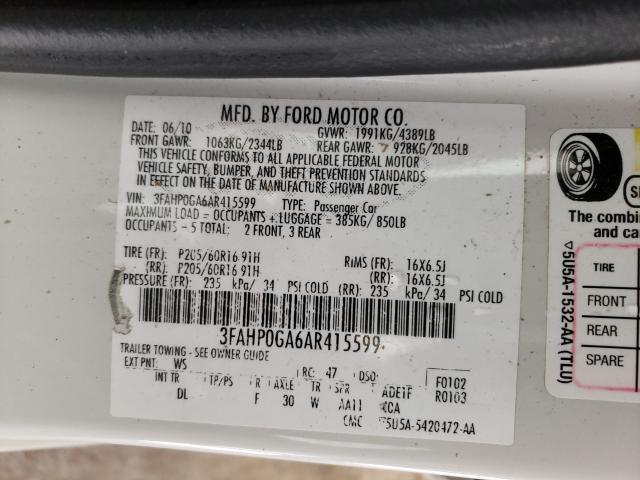 Photo 9 VIN: 3FAHP0GA6AR415599 - FORD FUSION S 