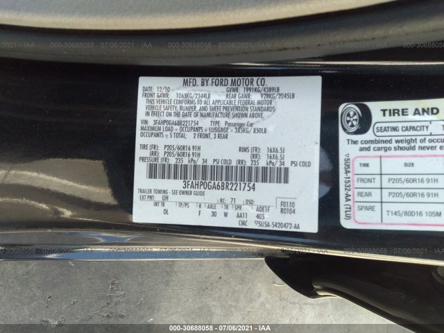 Photo 8 VIN: 3FAHP0GA6BR221754 - FORD FUSION 