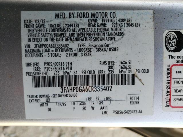 Photo 11 VIN: 3FAHP0GA6CR335402 - FORD FUSION S 