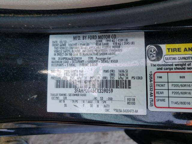 Photo 9 VIN: 3FAHP0GA6CR339059 - FORD FUSION S 