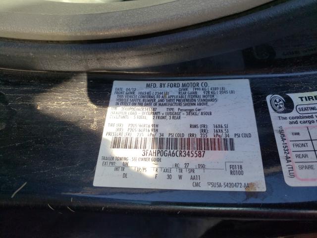 Photo 9 VIN: 3FAHP0GA6CR345587 - FORD FUSION S 