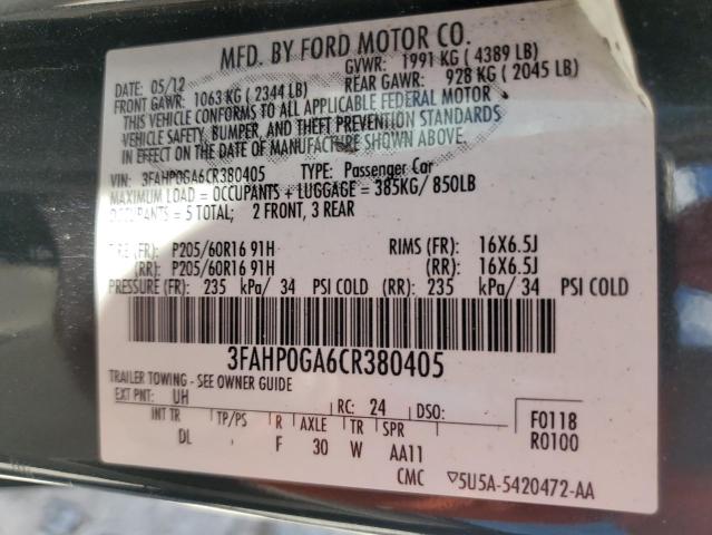 Photo 11 VIN: 3FAHP0GA6CR380405 - FORD FUSION 