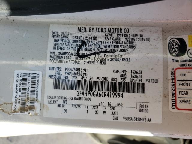 Photo 9 VIN: 3FAHP0GA6CR419994 - FORD FUSION S 