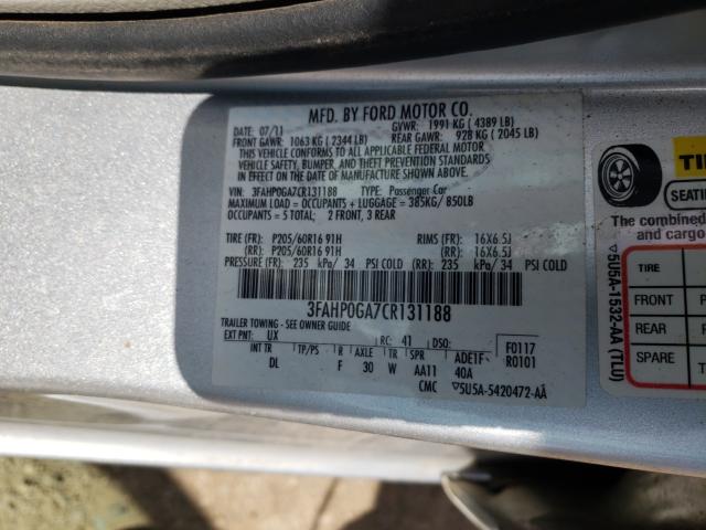 Photo 9 VIN: 3FAHP0GA7CR131188 - FORD FUSION S 