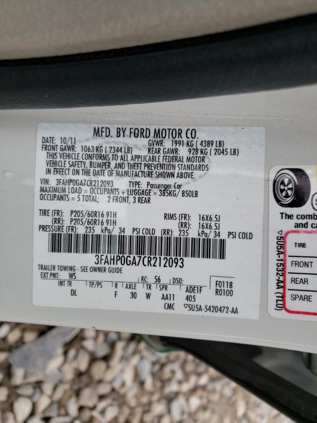 Photo 9 VIN: 3FAHP0GA7CR212093 - FORD FUSION S 