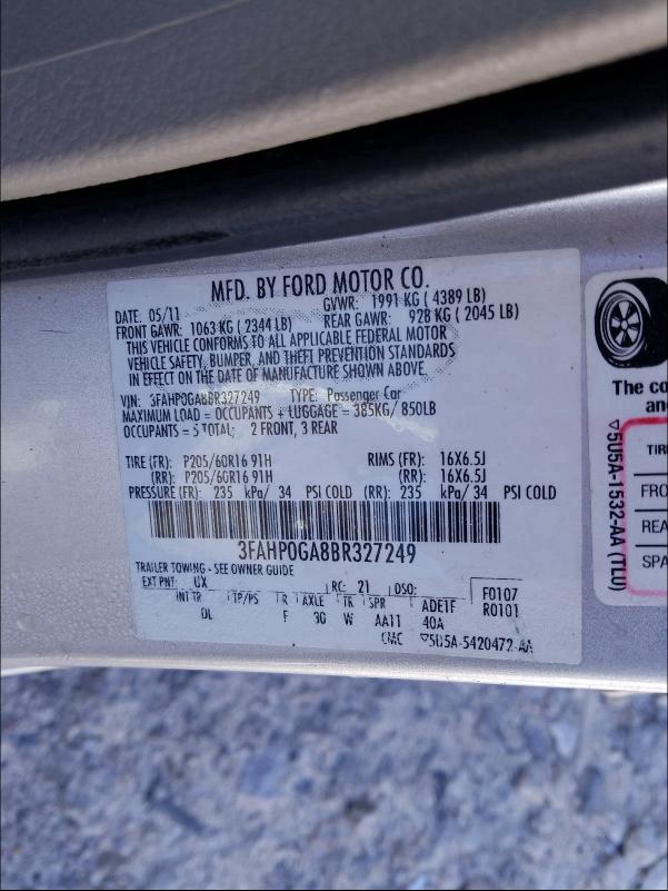 Photo 9 VIN: 3FAHP0GA8BR327249 - FORD FUSION S 