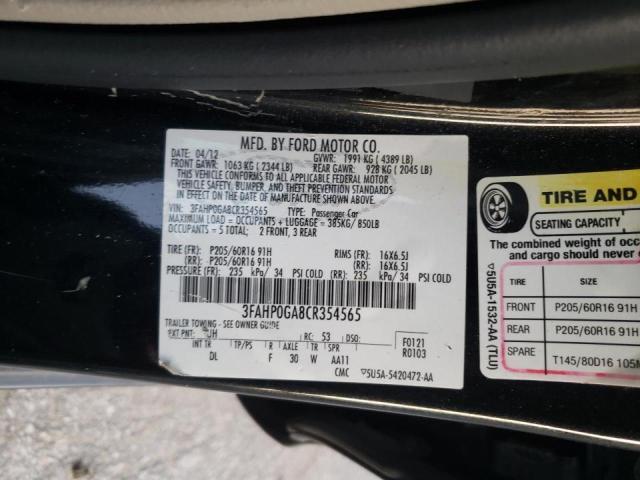 Photo 9 VIN: 3FAHP0GA8CR354565 - FORD FUSION S 