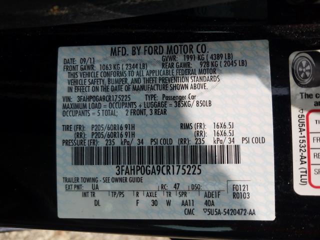 Photo 9 VIN: 3FAHP0GA9CR175225 - FORD FUSION S 