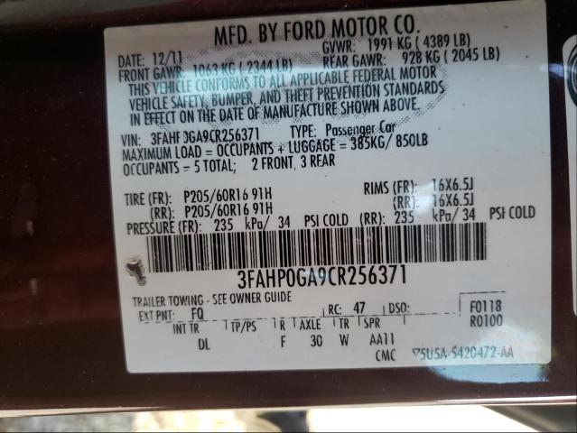 Photo 9 VIN: 3FAHP0GA9CR256371 - FORD FUSION 