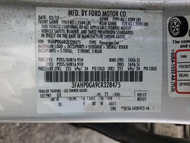 Photo 9 VIN: 3FAHP0GA9CR328475 - FORD FUSION S 