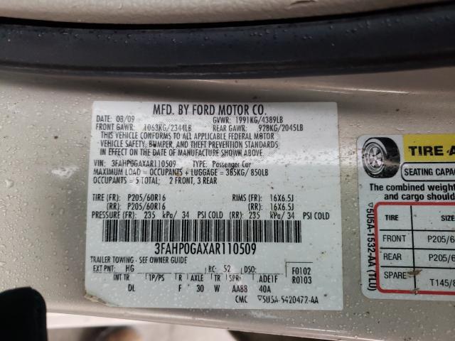 Photo 9 VIN: 3FAHP0GAXAR110509 - FORD FUSION S 