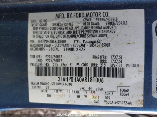 Photo 8 VIN: 3FAHP0HA0AR181006 - FORD FUSION 