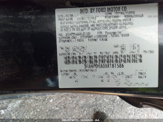 Photo 8 VIN: 3FAHP0HA0AR181586 - FORD FUSION 