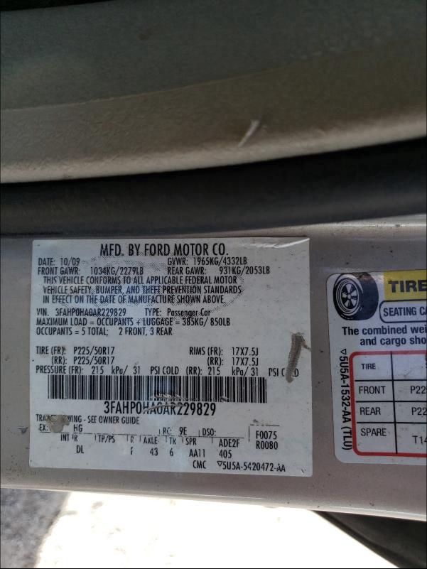 Photo 9 VIN: 3FAHP0HA0AR229829 - FORD FUSION SE 