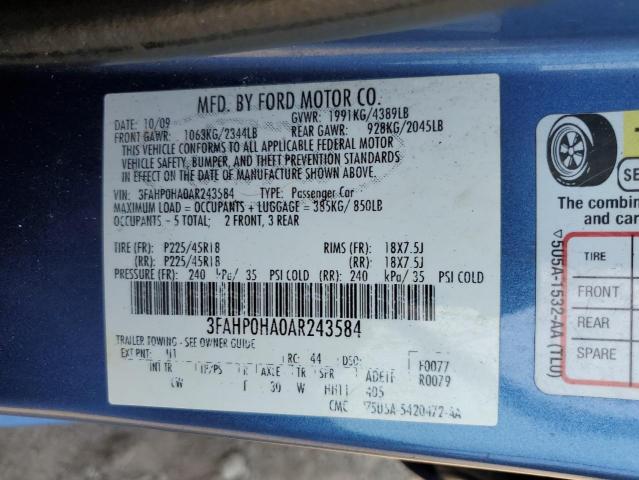 Photo 11 VIN: 3FAHP0HA0AR243584 - FORD FUSION SE 