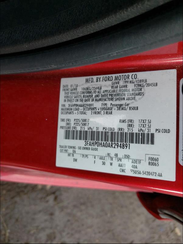 Photo 9 VIN: 3FAHP0HA0AR294891 - FORD FUSION SE 