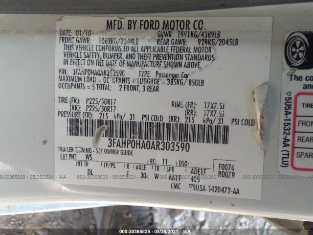 Photo 8 VIN: 3FAHP0HA0AR303590 - FORD FUSION 