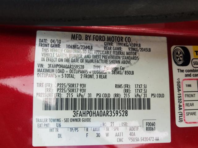 Photo 9 VIN: 3FAHP0HA0AR359528 - FORD FUSION SE 