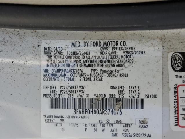 Photo 12 VIN: 3FAHP0HA0AR374076 - FORD FUSION 