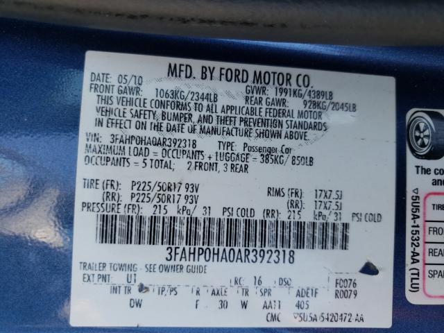 Photo 9 VIN: 3FAHP0HA0AR392318 - FORD FUSION SE 