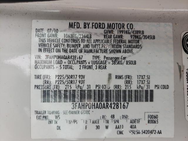 Photo 9 VIN: 3FAHP0HA0AR428167 - FORD FUSION SE 