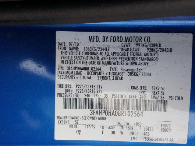 Photo 9 VIN: 3FAHP0HA0BR102564 - FORD FUSION SE 