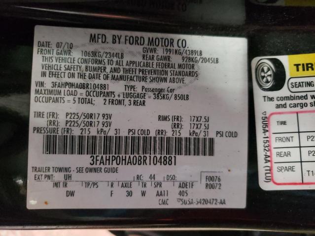 Photo 11 VIN: 3FAHP0HA0BR104881 - FORD FUSION SE 