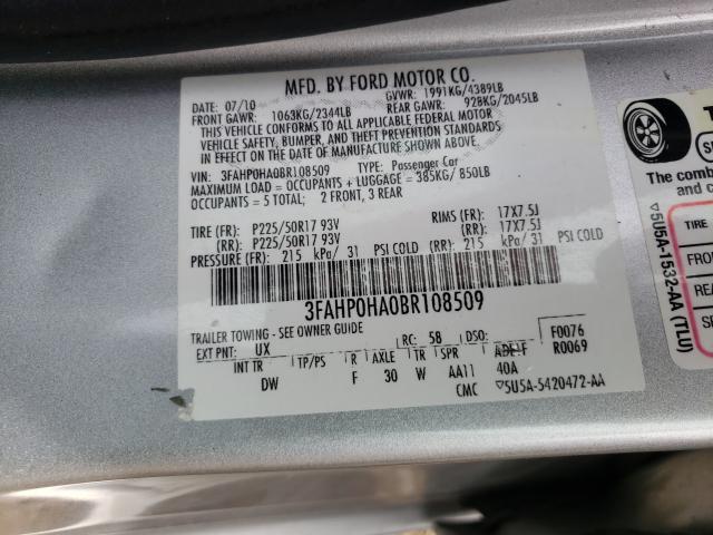 Photo 9 VIN: 3FAHP0HA0BR108509 - FORD FUSION SE 