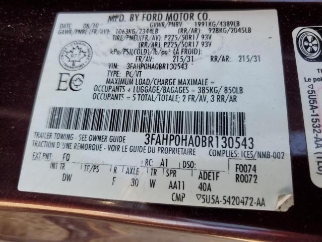 Photo 11 VIN: 3FAHP0HA0BR130543 - FORD FUSION SE 