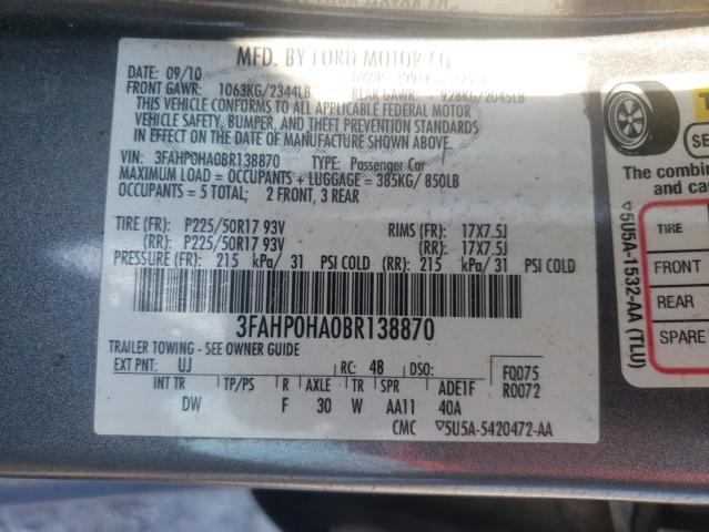 Photo 11 VIN: 3FAHP0HA0BR138870 - FORD FUSION 