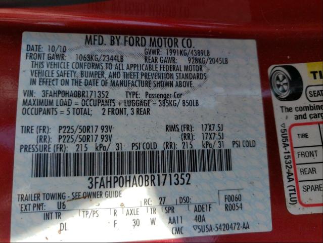 Photo 9 VIN: 3FAHP0HA0BR171352 - FORD FUSION SE 